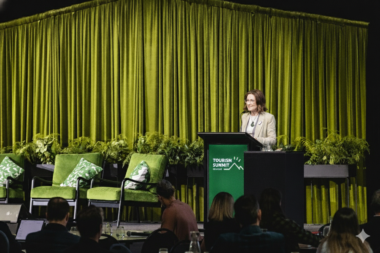 Nadia Ellis speaking on stage at the Tourism Summit.